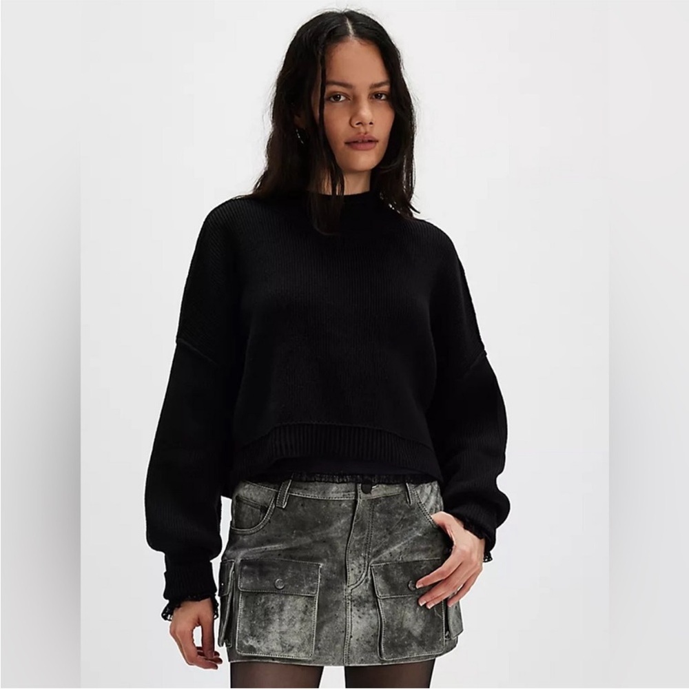 Free People Easy Street Crop Pullover in Black